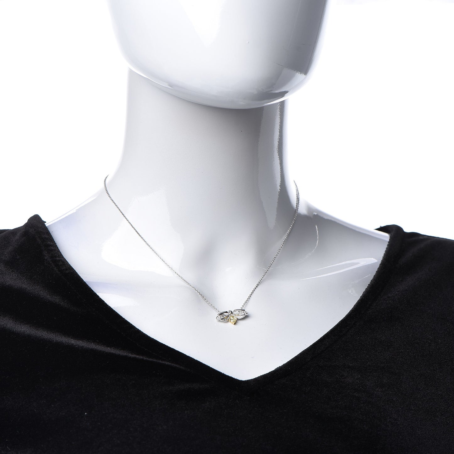 Platinum 18K Yellow Gold Diamond Fancy Yellow Diamond Paper Flowers Firefly Pendant Necklace
