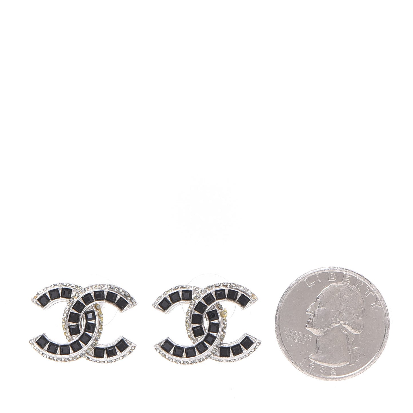 Baguette Crystal CC Earrings Silver Black