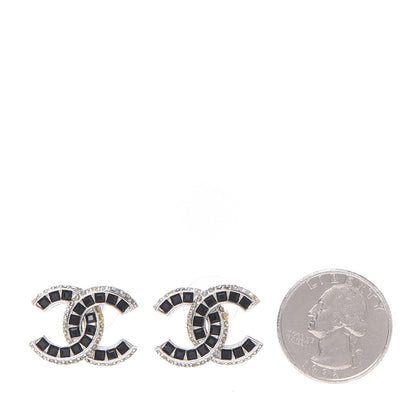 Chanel Baguette Crystal CC Earrings Silver Black 2 of 8