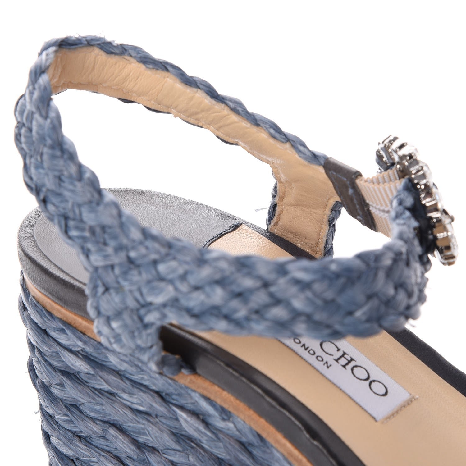 Jimmy Choo Woven Raffia Crystal Buckle Nylah 100 Platform Wedges 39 Dusk Blue 12 of 20