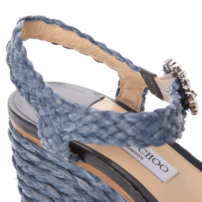Jimmy Choo Woven Raffia Crystal Buckle Nylah 100 Platform Wedges 39 Dusk Blue 12 of 20