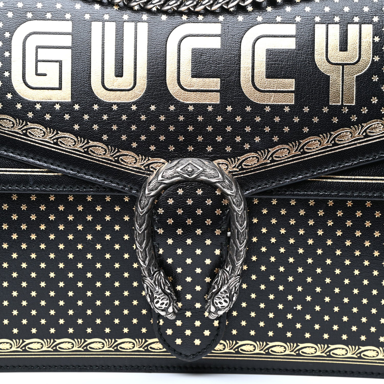 Gucci X SEGA Calfskin GUCCY Stars Medium Dionysus Shoulder Bag Black Gold 10 of 13