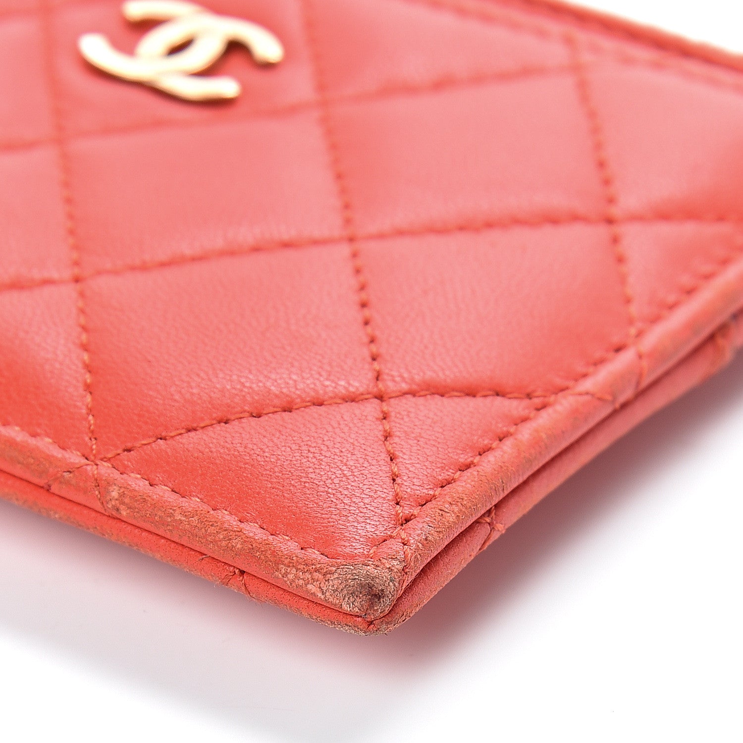 Chanel Lambskin Quilted Zip Card Holder Red 8 of 13