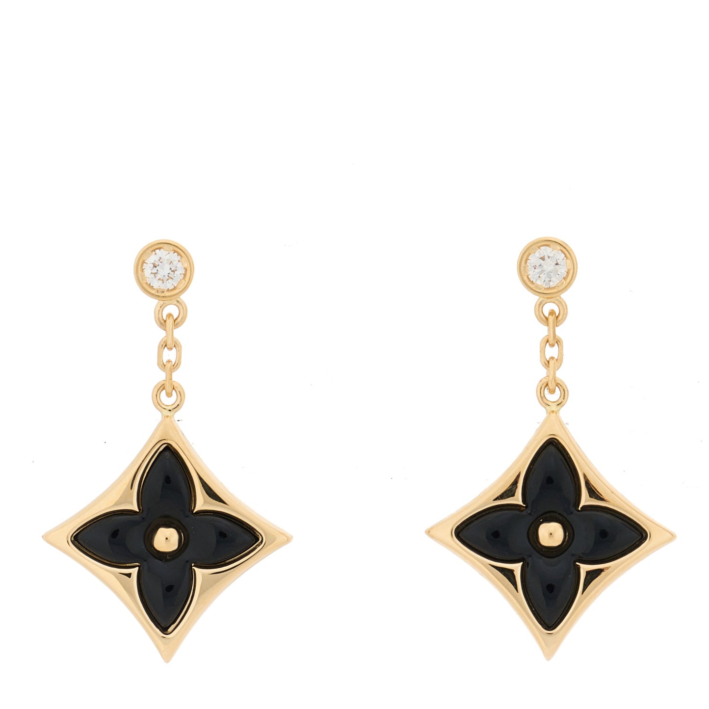 18K Yellow Gold Diamond Onyx Color Blossom BB Star Earrings
