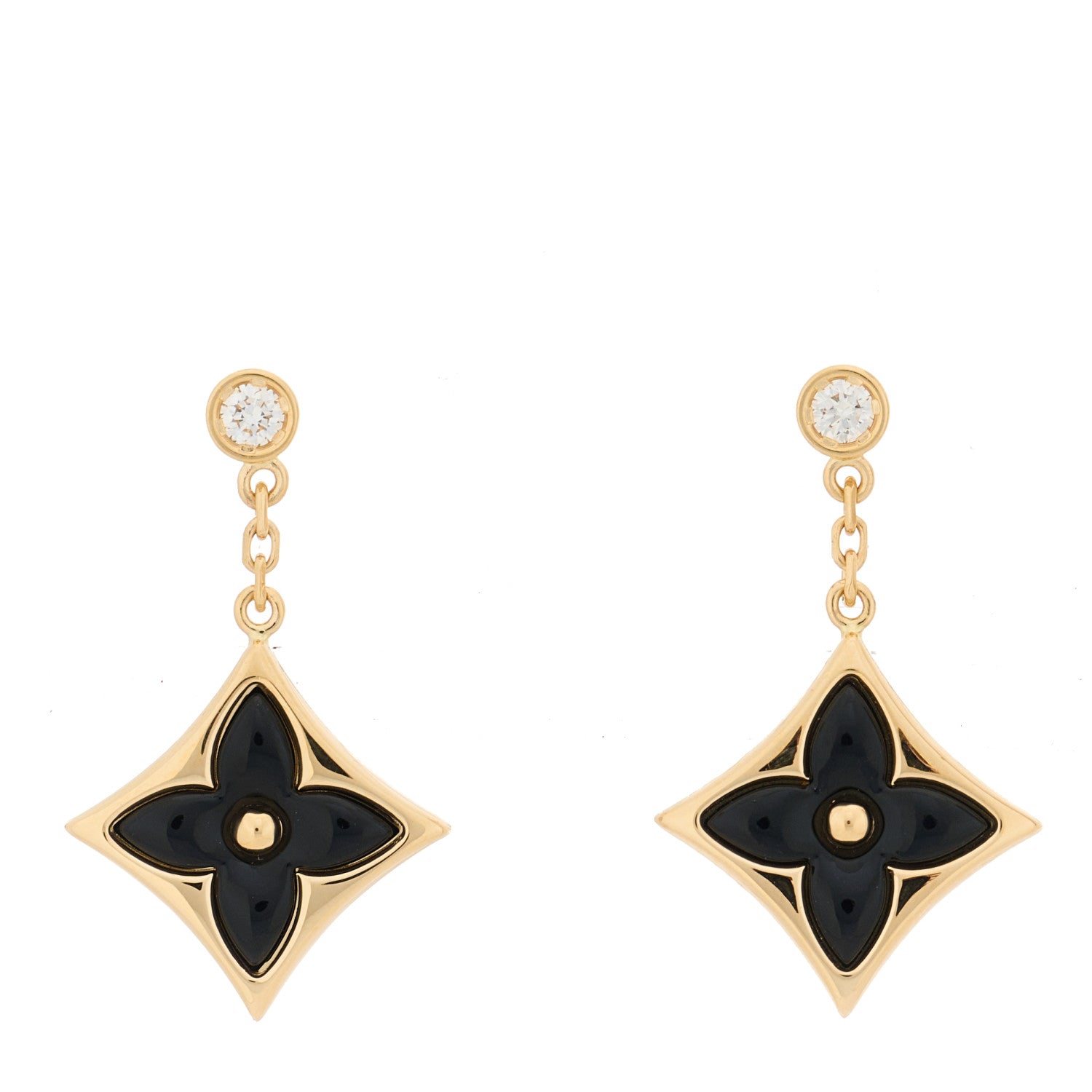Louis Vuitton 18K Yellow Gold Diamond Onyx Color Blossom BB Star Earrings 1 of 4