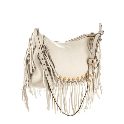 Valentino Garavani Grained Calfskin C-Rockee Fringe Hobo Light Ivory 3 of 7