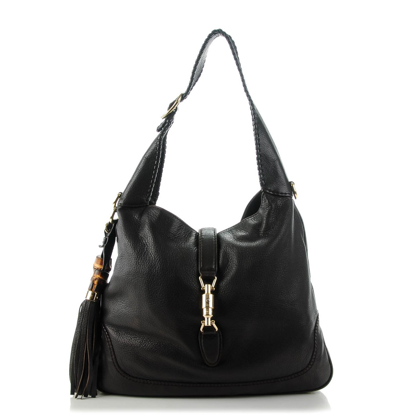 Pebbled Calfskin Medium New Jackie Shoulder Bag Dark Brown