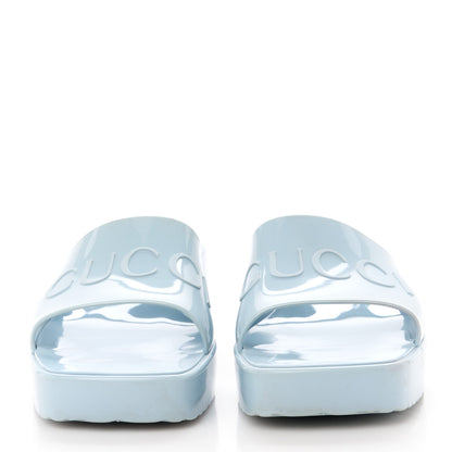 Gucci Rubber Gucci Logo Womens Platform 20/60mm Slide Sandals 37 Porcelain Light Blue 2 of 9