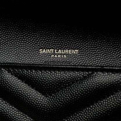 Saint Laurent Grain De Poudre Matelasse Chevron Monogram Envelope Clutch Black 6 of 7