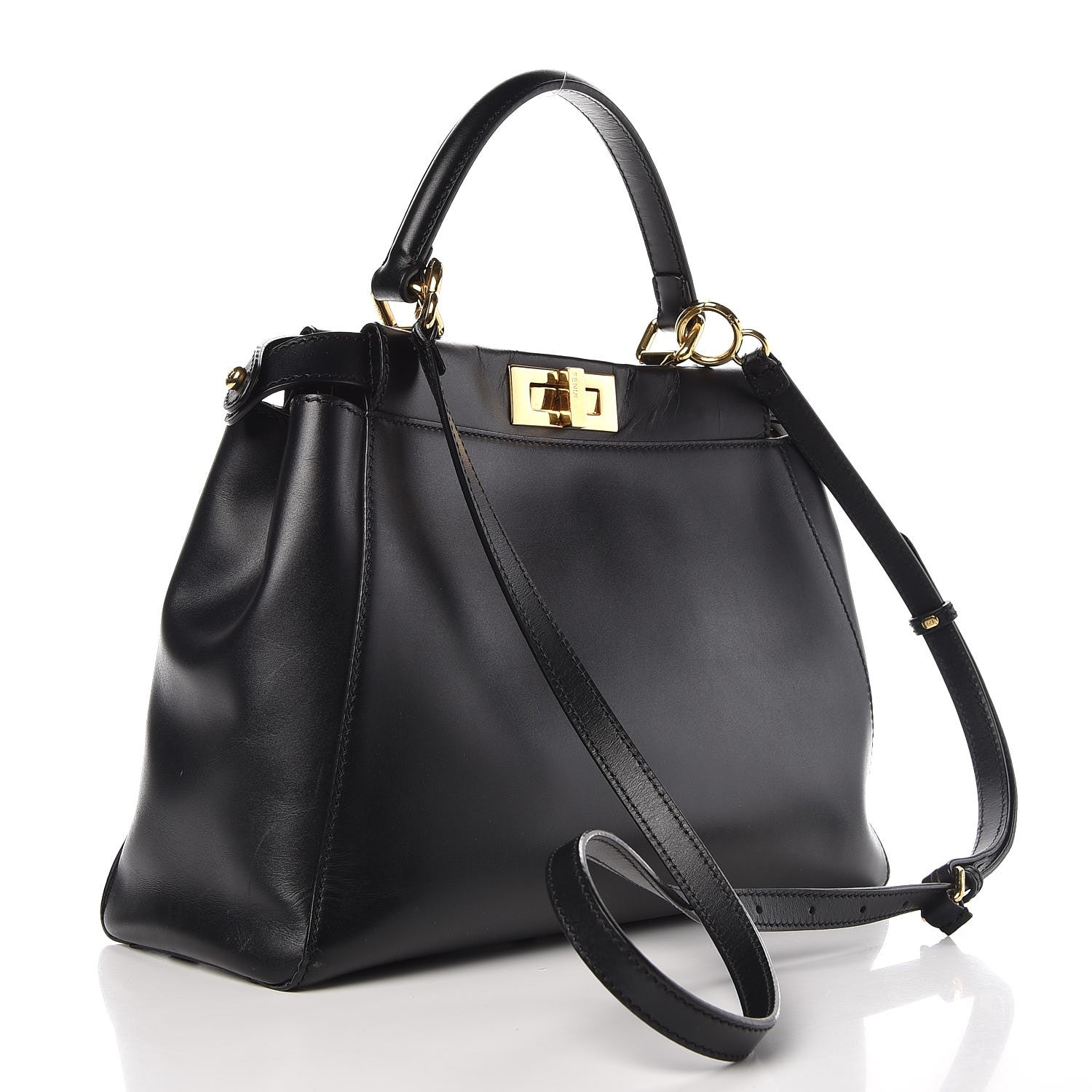 Fendi Vitello Morgan Shiny Nappa Medium Peekaboo Iconic Satchel Black 4 of 10