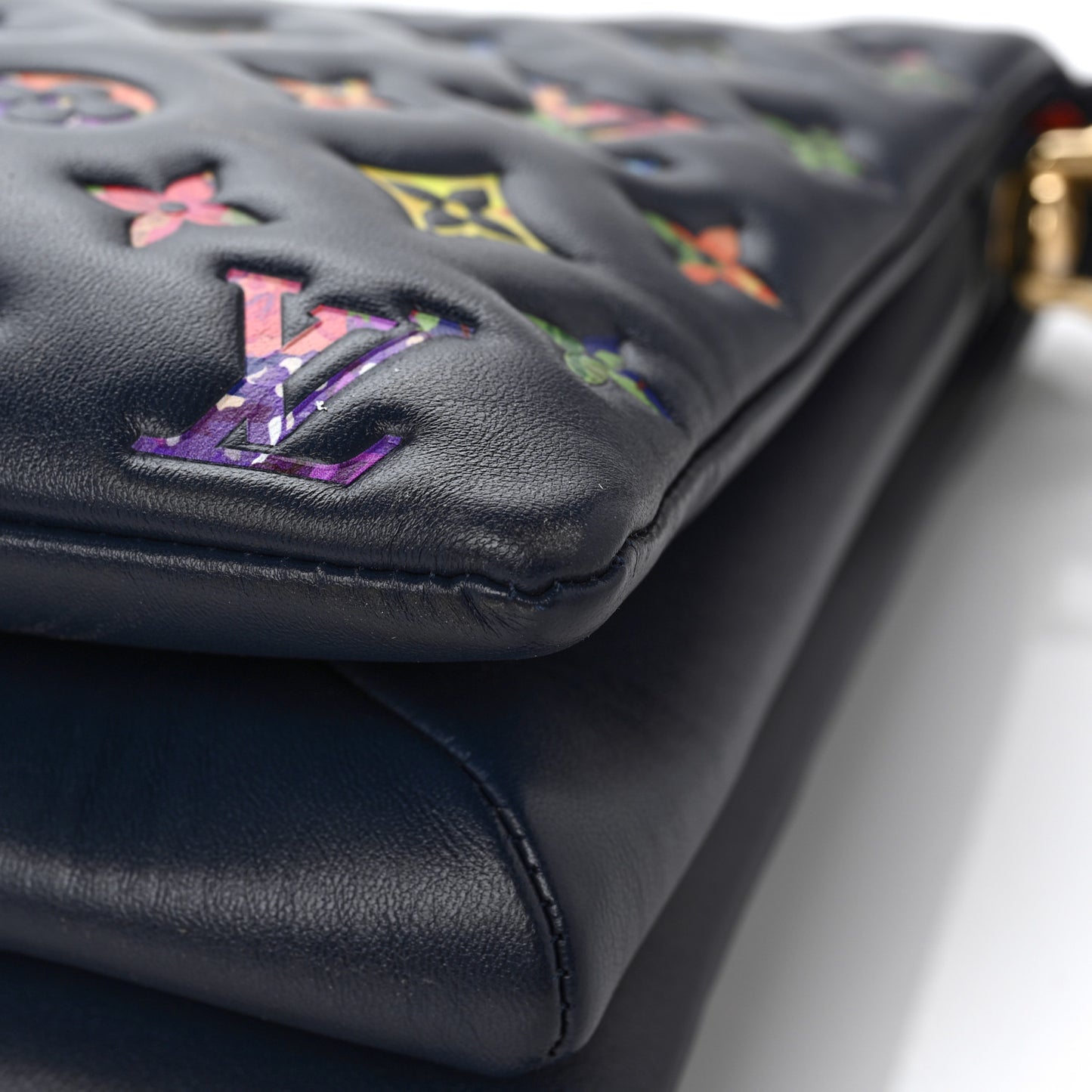 Lambskin Embossed Monogram LV Garden Coussin MM Navy Blue