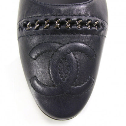 Chanel Leather Logo Chain Ballet Flats 40 Navy 6 of 10