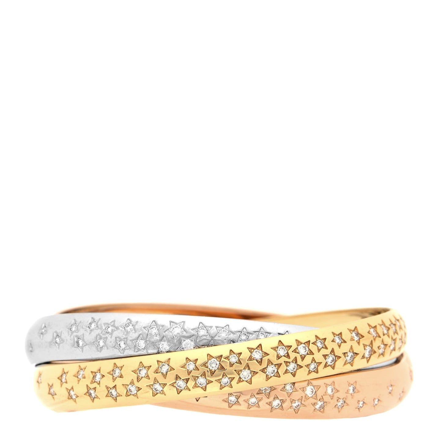 18K Pink Yellow White Gold Trinity Celestial Bangle Bracelet