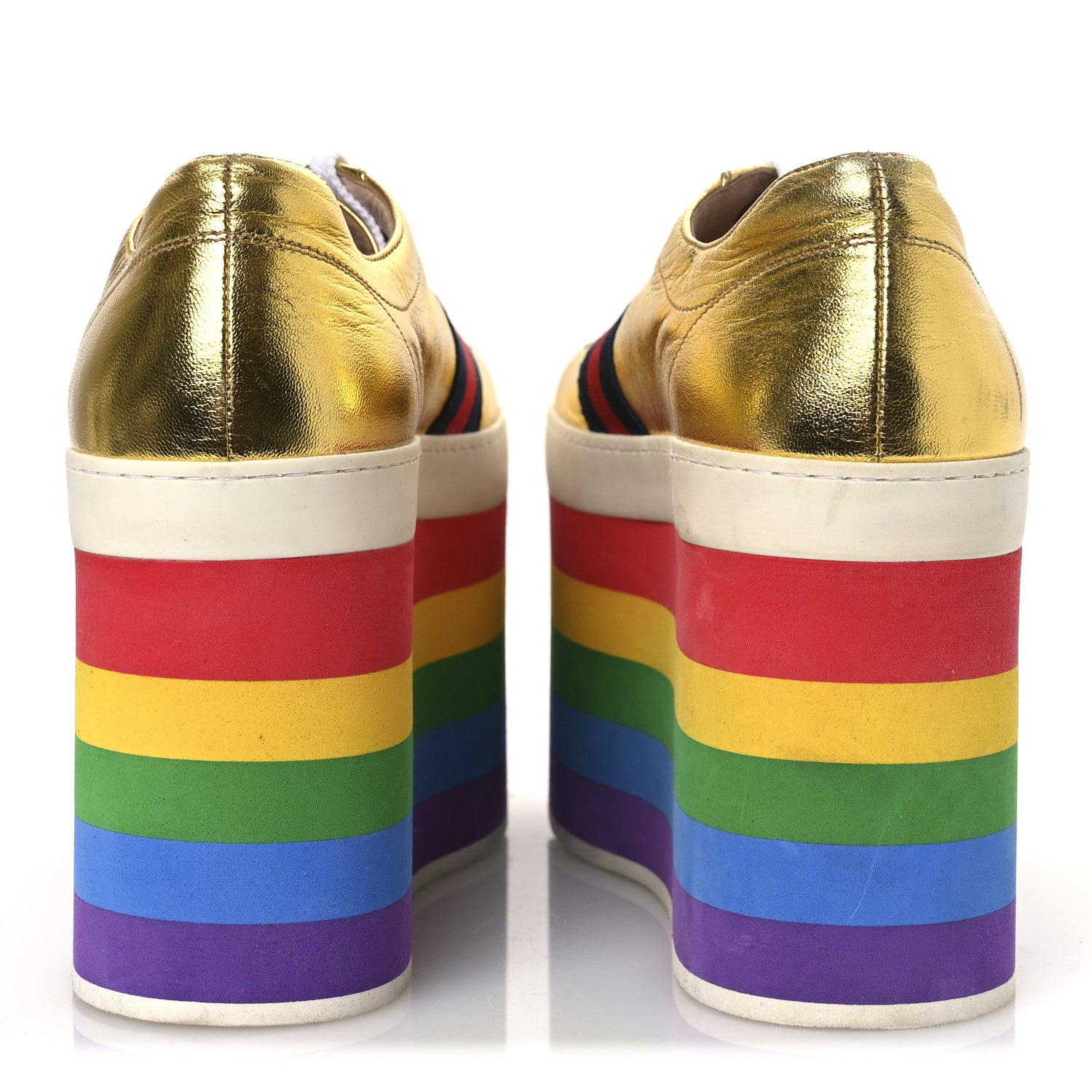 Gucci Metallic Nappa Peggy Platform Sneakers 40 Oro Vecchio 6 of 15
