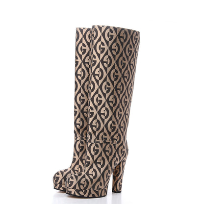 Gucci Fabric G Rhombus Print Platform Boots 37 Beige Cocoa 3 of 9