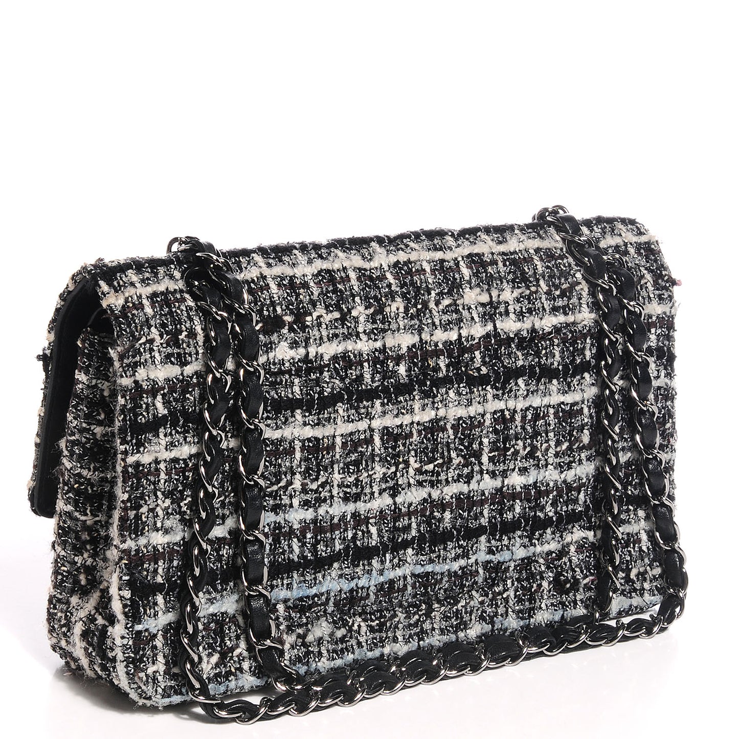 Tweed Medium Double Flap Black White