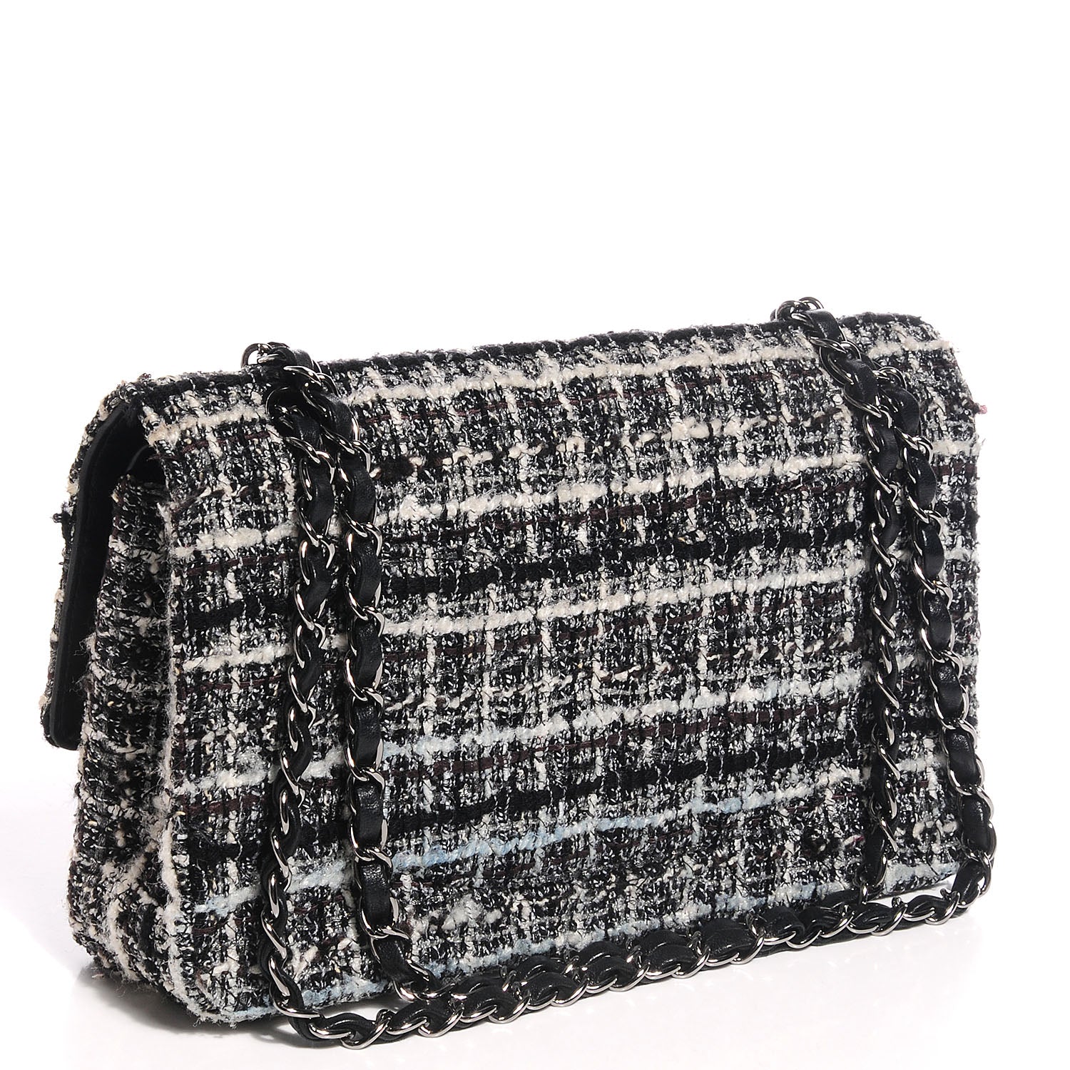 Chanel Tweed Medium Double Flap Black White 3 of 7