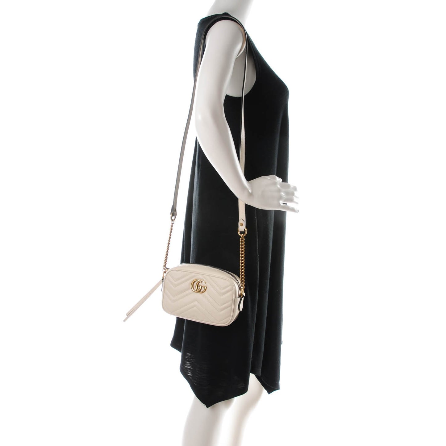 Calfskin Matelasse Mini GG Marmont Chain Shoulder Bag White