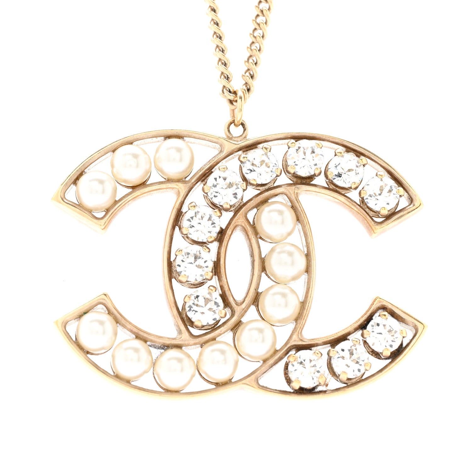 Chanel Pearl Crystal CC Pendant Necklace Gold 4 of 6