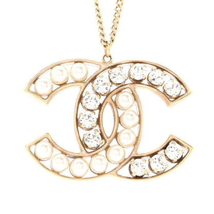 Chanel Pearl Crystal CC Pendant Necklace Gold 4 of 6