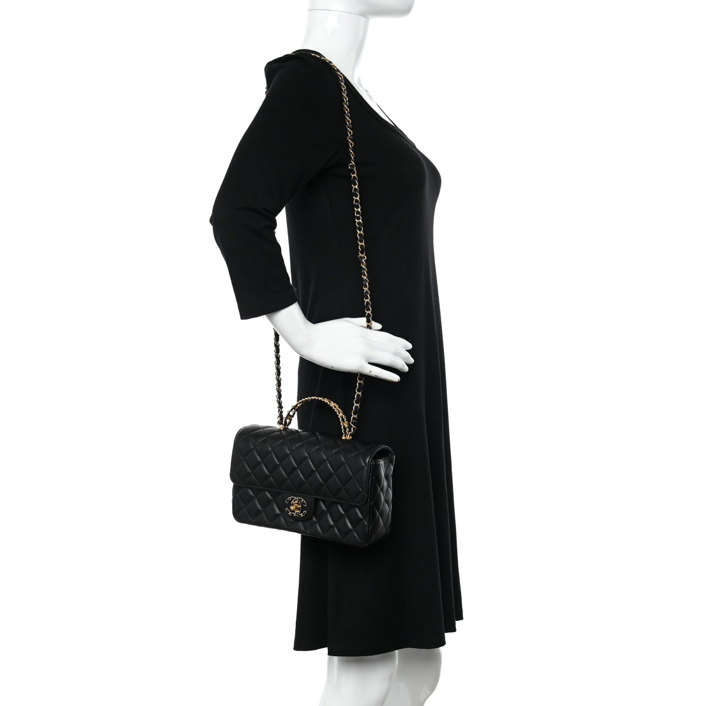 Lambskin Quilted Small Strass On Top Flap Bag Black