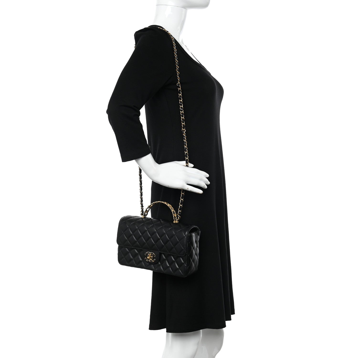 Chanel Lambskin Quilted Small Strass On Top Flap Bag Black 2 of 12