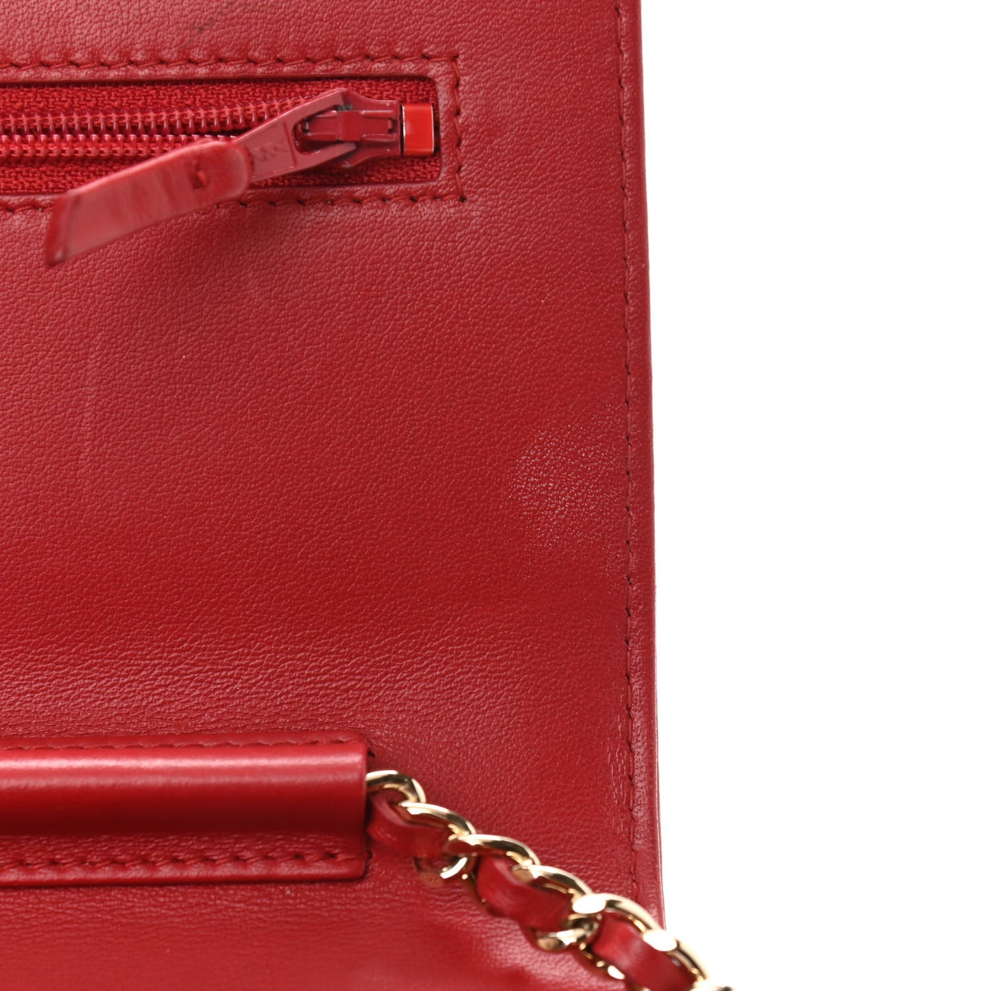 Calfskin Chevron Quilted Boy Wallet On Chain WOC Red