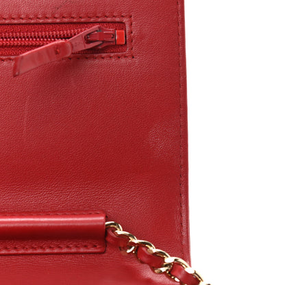 Chanel Calfskin Chevron Quilted Boy Wallet On Chain WOC Red 13 of 13