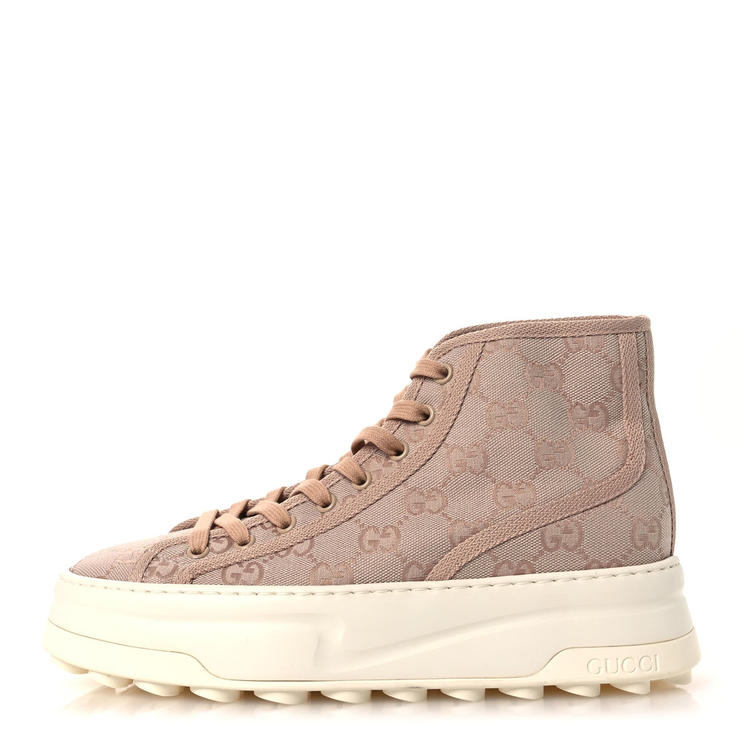 Gucci New Canvas GG Monogram Womens Tennis 1977 High Top 55mm Platform Sneakers 38 Skin Rose Dark Skin Rose 1 of 10