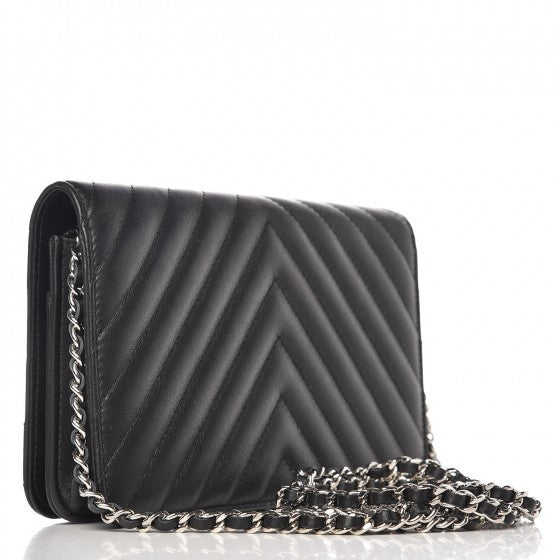 Chanel Calfskin Chevron Quilted Tassel Wallet On Chain Black 3 of 9