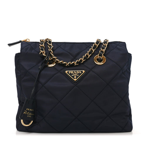 Re-Nylon Saffiano Stitched Re-Edition 1995 Chaine Shoulder Bag Navy
