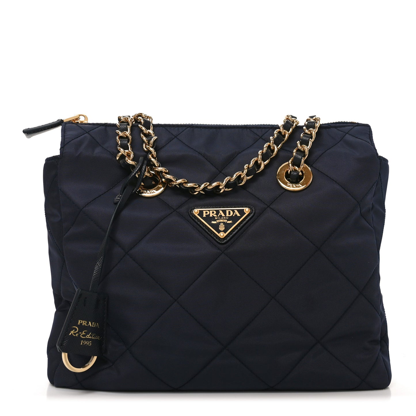 Re-Nylon Saffiano Stitched Re-Edition 1995 Chaine Shoulder Bag Navy