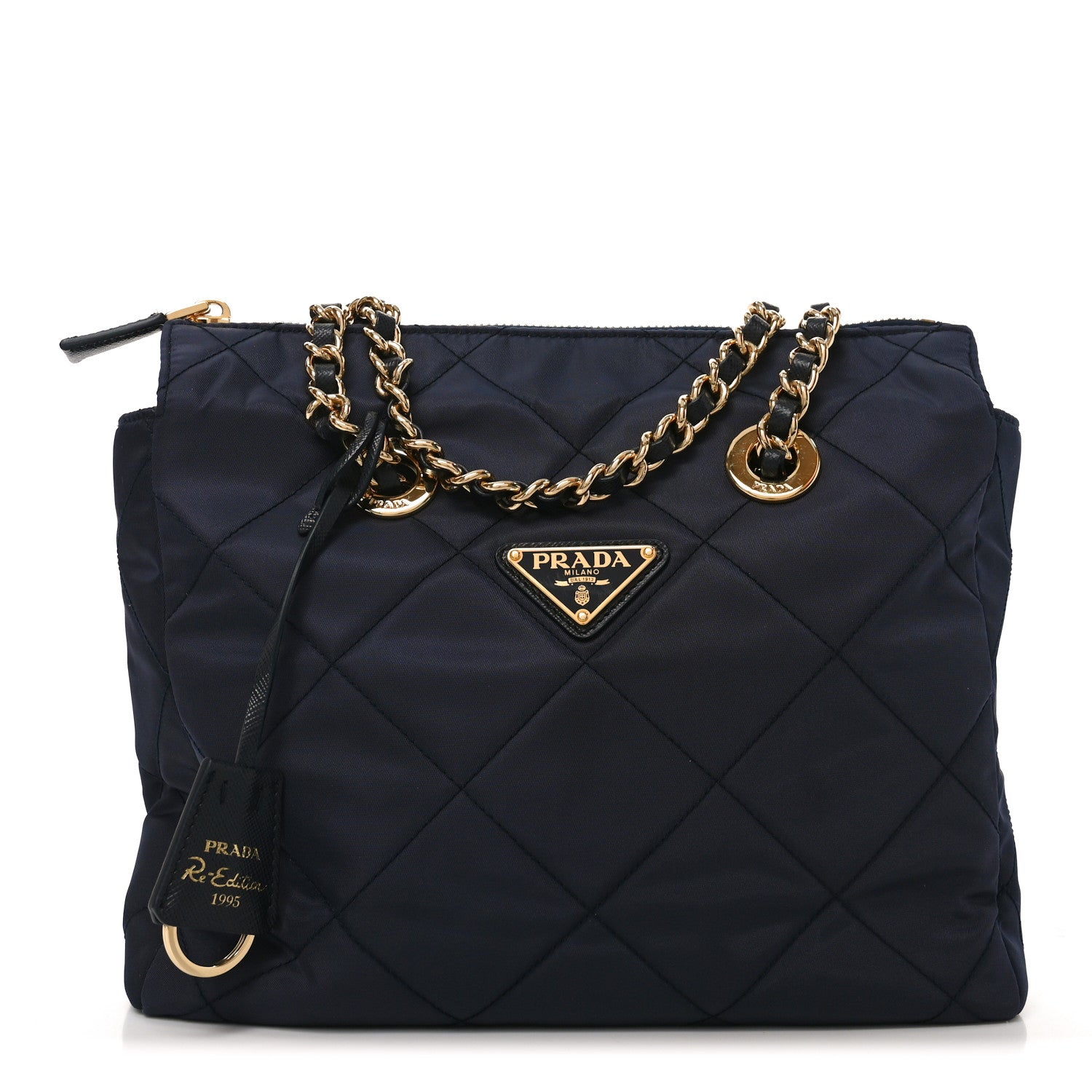 Prada Re-Nylon Saffiano Stitched Re-Edition 1995 Chaine Shoulder Bag Navy 1 of 11