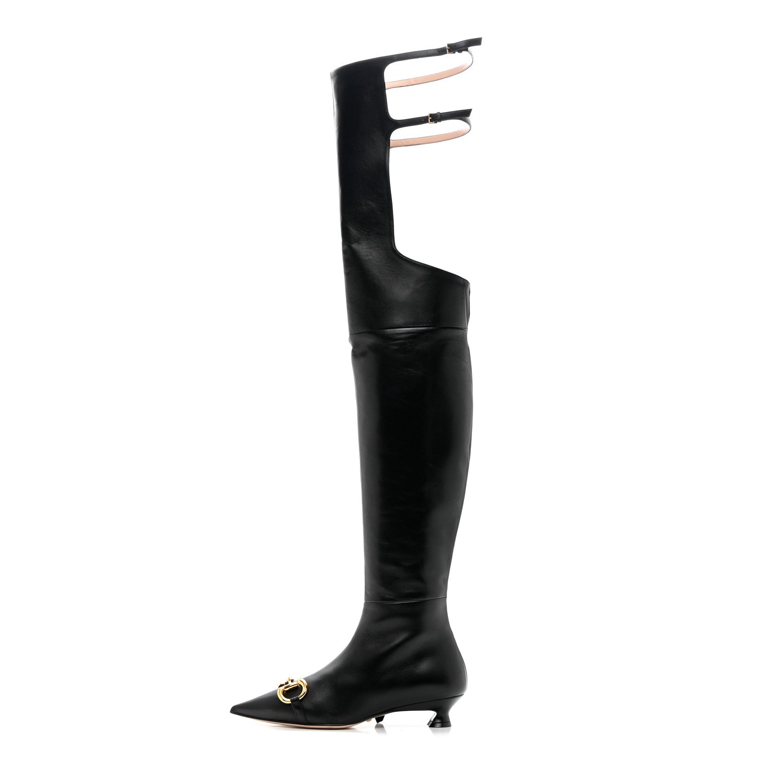 Gucci Nappa Horsebit Over The Knee Boots 35 Black 1 of 15