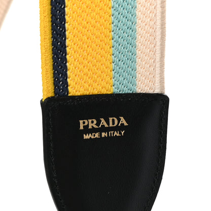 Prada Canvas Calfskin Logo Shoulder Strap Yellow Blue 3 of 4