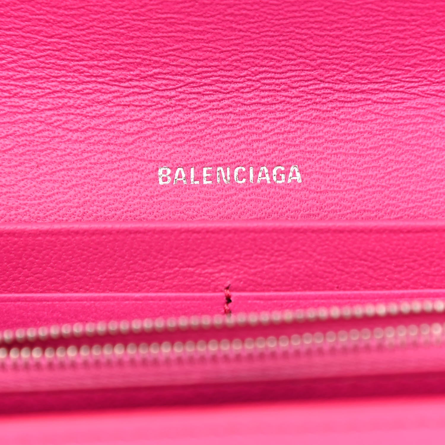 Balenciaga Grained Calfskin Logo Cash Continental Wallet on Chain Acid Pink Black 6 of 7