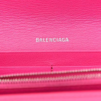 Balenciaga Grained Calfskin Logo Cash Continental Wallet on Chain Acid Pink Black 6 of 7