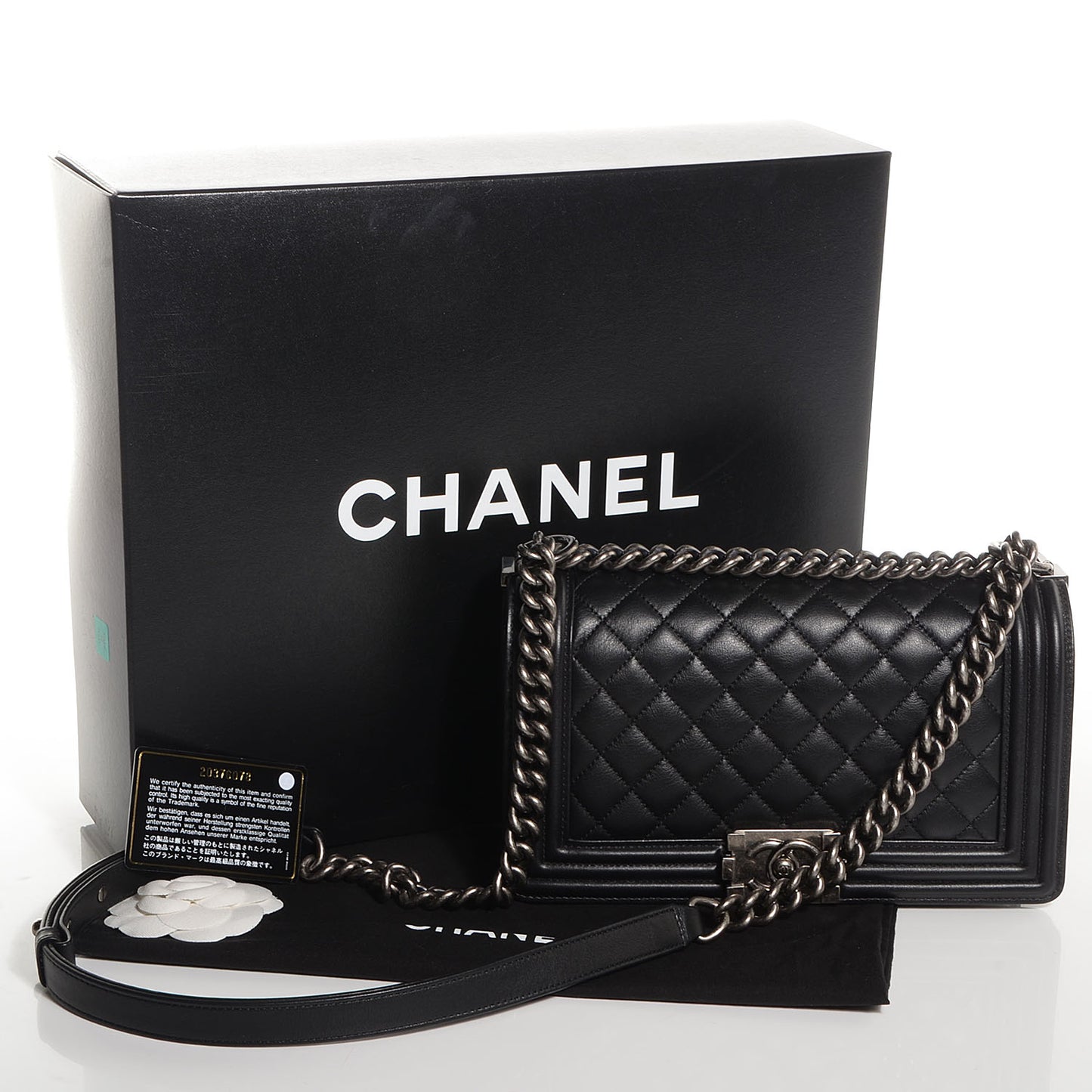 Metallic Calfskin Quilted Medium Boy Flap Black