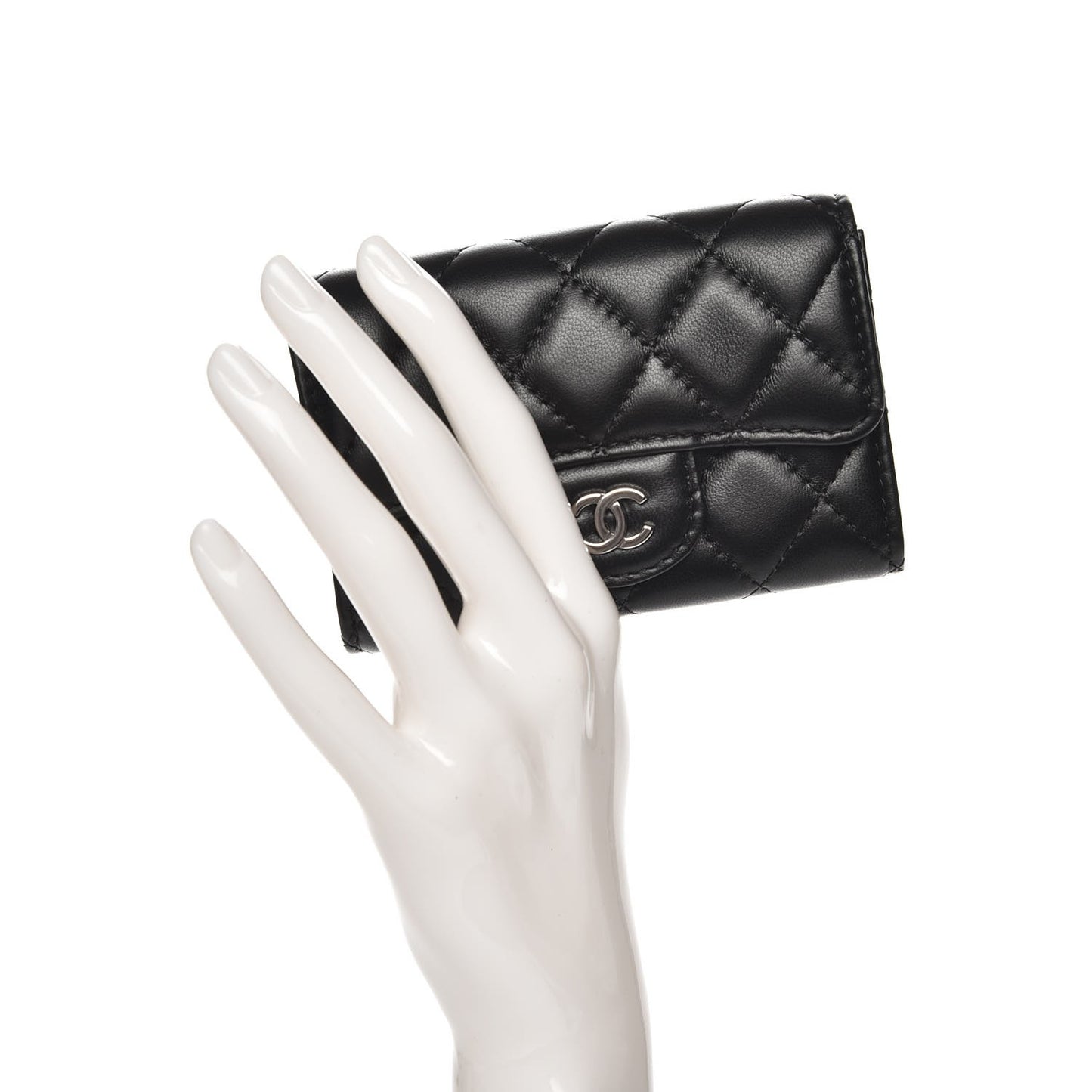 Lambskin Quilted Flap Card Holder Black
