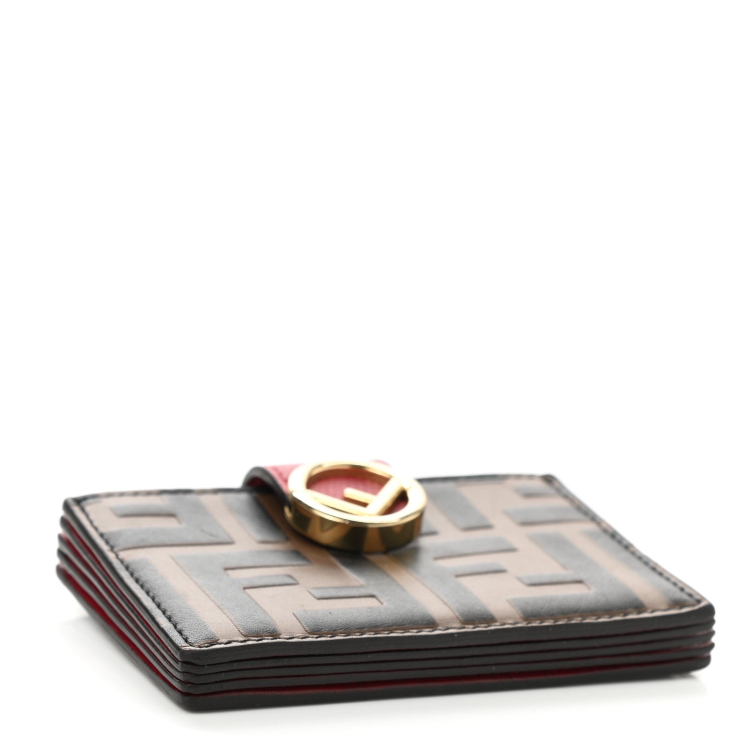 Fendi Vitello Cruise F is Fendi Bi-Color FF 1974 Embossed Gusseted Card Holder Maya Black Rosso 4 of 8