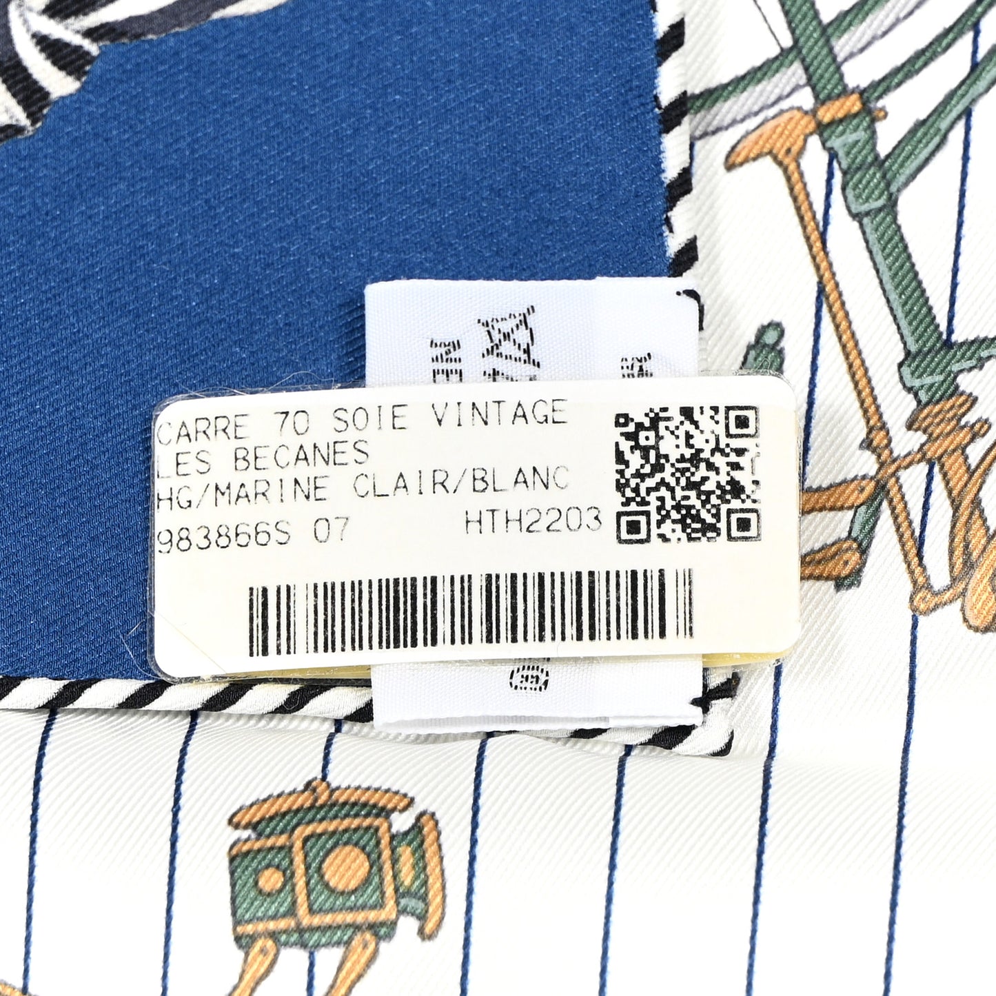 Silk Vintage Les Becanes Scarf 70 Marine Clair White