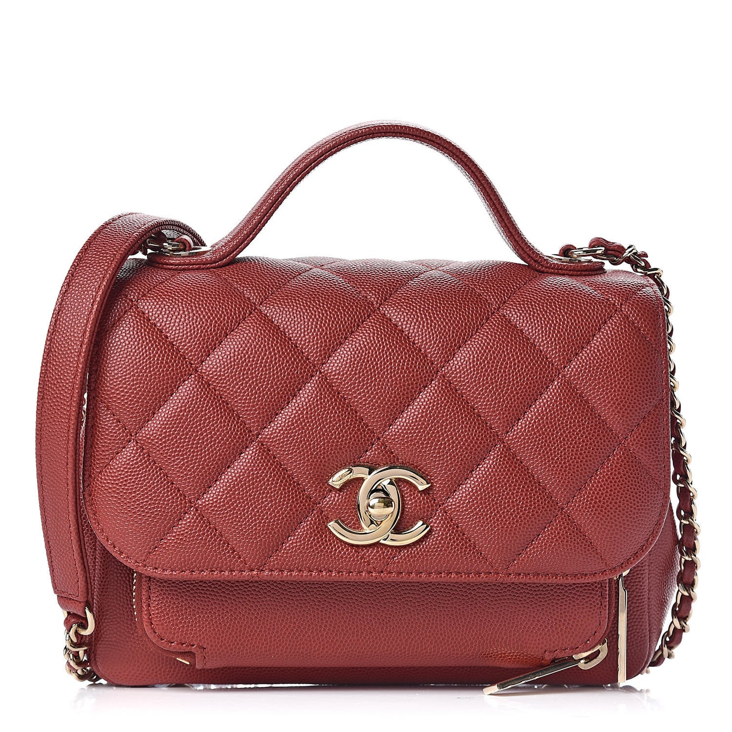 Caviar Quilted Mini Business Affinity Flap Dark Red