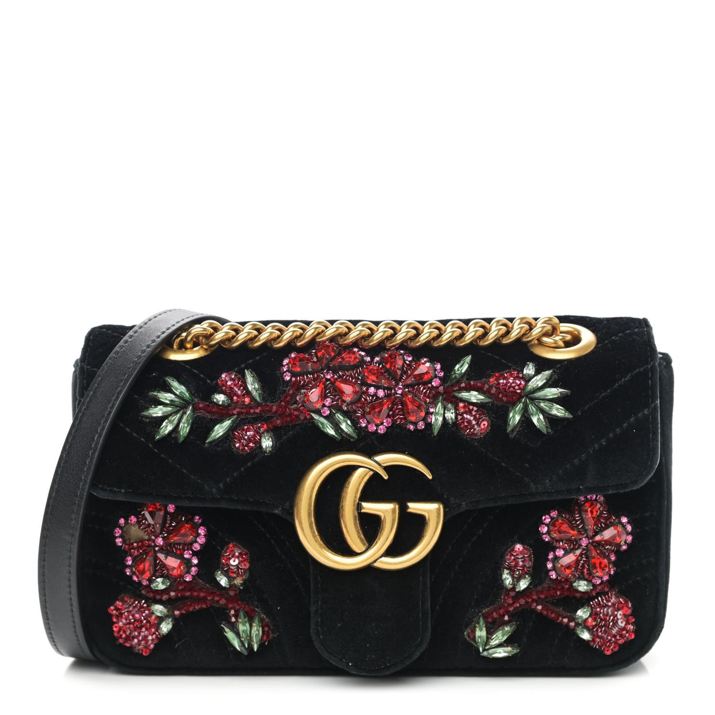 Velvet Matelasse Embroidered Mini GG Marmont Shoulder Bag Black