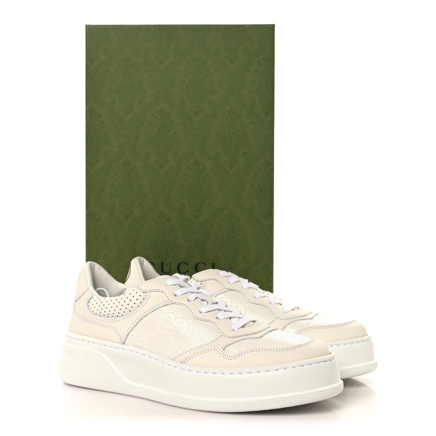 Gucci Calfskin GG Tennis Embossed Perforated Womens Platform 55mm Sneakers 39 Great White 10 of 10