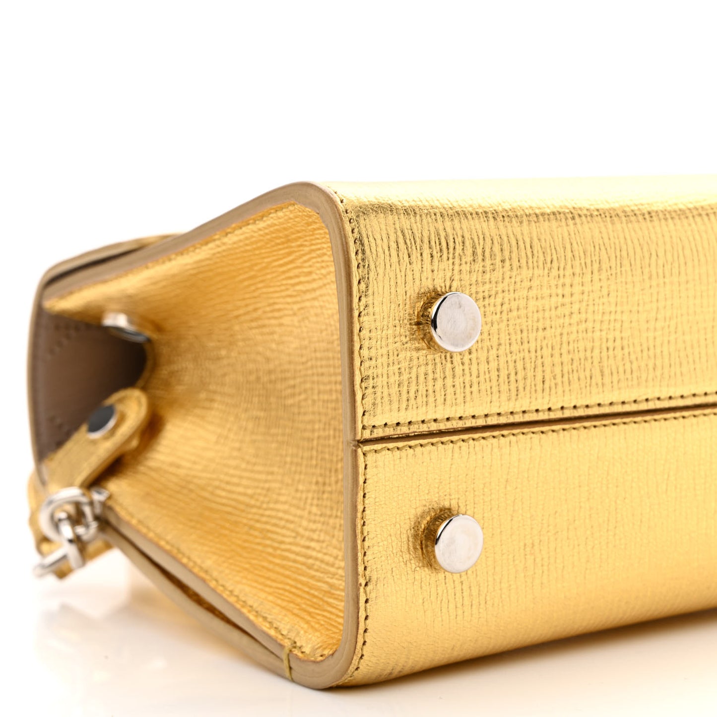 Metallic Grained Calfskin Mini Diorever Flap Gold