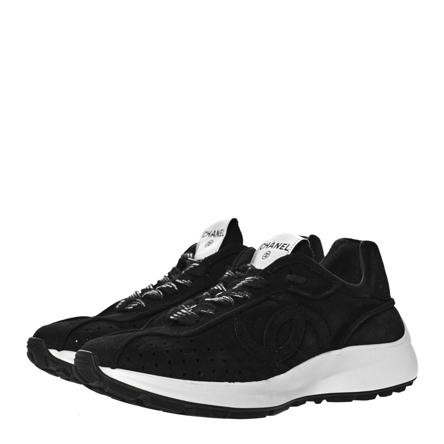 Chanel Suede Goatskin CC Sneakers 36.5 Black 3 of 7