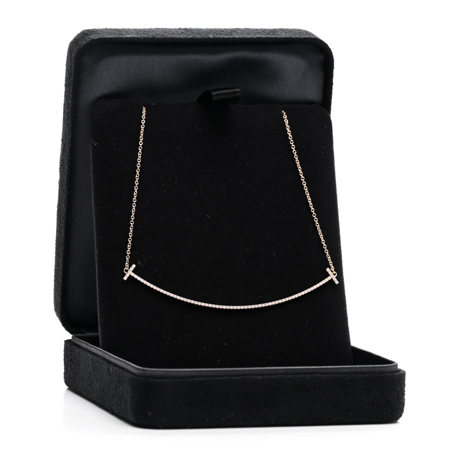 Tiffany 18K Rose Gold Diamond Large T Smile Pendant Necklace 5 of 5