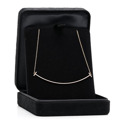 Tiffany 18K Rose Gold Diamond Large T Smile Pendant Necklace 5 of 5
