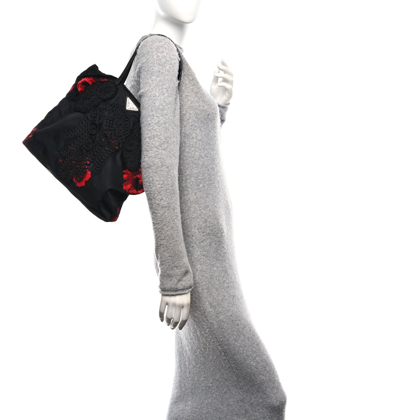 Tessuto Nylon Passama Embroidered Rose Print Tote Black