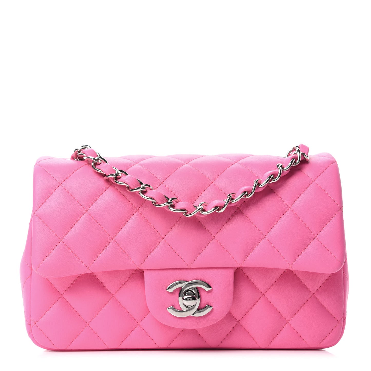 Lambskin Quilted Mini Rectangular Flap Pink